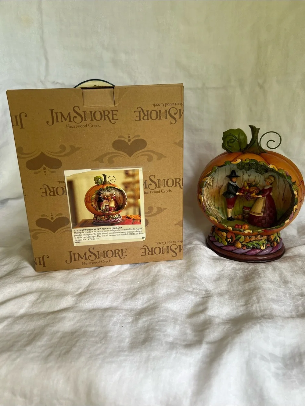 Jim Shore Pumpkin Diorama Figurine in Orange and Green